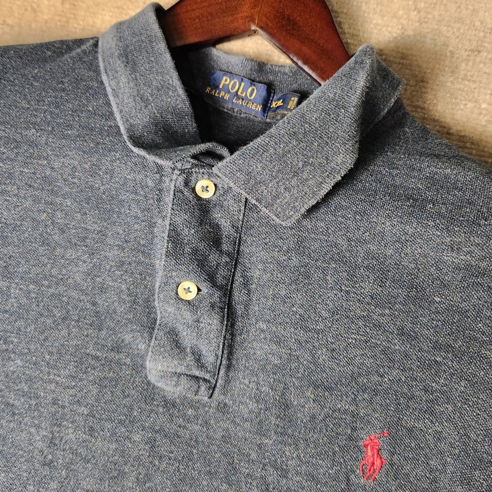 Polo Ralph Lauren Polo Shirt Mens XXL‎ Navy Blue Heather Red Pony Short Sleeve